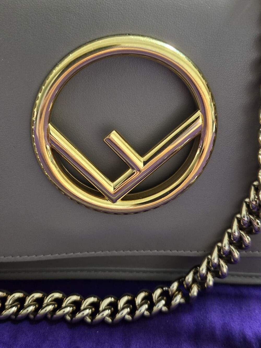 EUC Fendi FF Kan Taupe Shoulder Bag With Gold-Silver Hardware - Picture 10 of 16